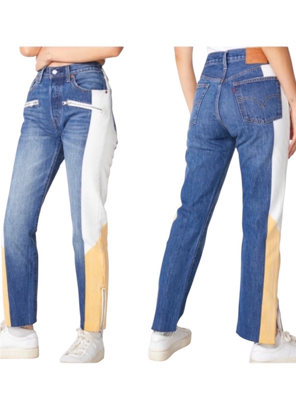 Levi’s 501 color block moto jeans